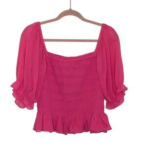 WAYF Amber Smocked Off-the-shoulder Top Size‎ XL Hot Pink Milkmaid Cottage NEW